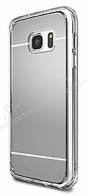 Eiroo Mirror Samsung Galaxy S7 Edge Silikon Kenarl Aynal Silver Rubber Klf