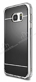 Eiroo Mirror Samsung Galaxy S7 Edge Silikon Kenarl Aynal Siyah Rubber Klf