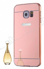 Eiroo Mirror Samsung Galaxy S7 Metal Kenarl Aynal Rose Gold Rubber Klf
