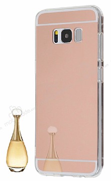 Eiroo Mirror Samsung Galaxy S8 Plus Silikon Kenarl Aynal Rose Gold Rubber Klf
