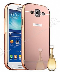 Eiroo Mirror Samsung i9300 Galaxy S3 Metal Kenarl Aynal Rose Gold Rubber Klf