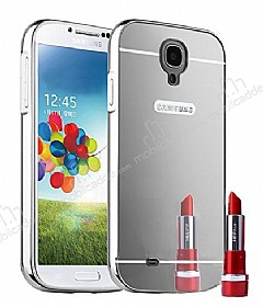 Eiroo Mirror Samsung i9500 Galaxy S4 Metal Kenarl Aynal Silver Rubber Klf