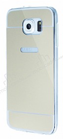 Eiroo Mirror Samsung i9800 Galaxy S6 Silikon Kenarl Aynal Gold Rubber Klf