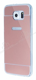Eiroo Mirror Samsung i9800 Galaxy S6 Silikon Kenarl Aynal Rose Gold Rubber Klf