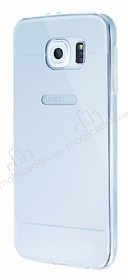 Eiroo Mirror Samsung i9800 Galaxy S6 Silikon Kenarl Aynal Silver Rubber Klf