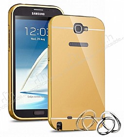 Eiroo Mirror Samsung N7100 Galaxy Note 2 Metal Kenarl Aynal Gold Rubber Klf