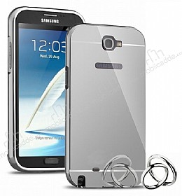Eiroo Mirror Samsung N7100 Galaxy Note 2 Metal Kenarl Aynal Silver Rubber Klf