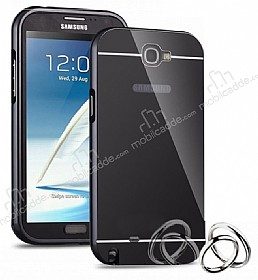 Eiroo Mirror Samsung N7100 Galaxy Note 2 Metal Kenarl Aynal Siyah Rubber Klf