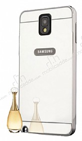 Eiroo Mirror Samsung N9000 Galaxy Note 3 Metal Kenarl Aynal Silver Rubber Klf