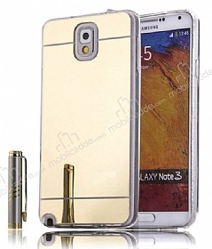 Eiroo Mirror Samsung N9000 Galaxy Note 3 Silikon Kenarl Aynal Gold Rubber Klf