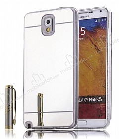 Eiroo Mirror Samsung N9000 Galaxy Note 3 Silikon Kenarl Aynal Silver Rubber Klf