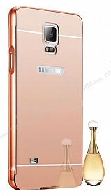 Eiroo Mirror Samsung N9100 Galaxy Note 4 Metal Kenarl Aynal Rose Gold Rubber Klf