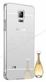 Eiroo Mirror Samsung N9100 Galaxy Note 4 Metal Kenarl Aynal Silver Rubber Klf