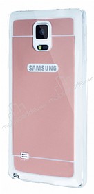 Eiroo Mirror Samsung N9100 Galaxy Note 4 Silikon Kenarl Rose Gold Rubber Klf