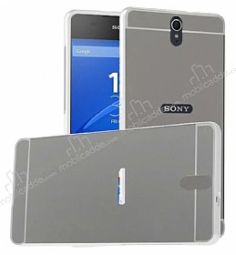 Eiroo Mirror Sony Xperia C5 Ultra Metal Kenarl Aynal Silver Rubber Klf