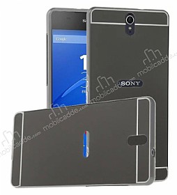 Eiroo Mirror Sony Xperia C5 Ultra Metal Kenarl Aynal Siyah Rubber Klf