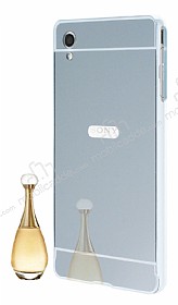 Eiroo Mirror Sony Xperia M4 Aqua Metal Kenarl Aynal Silver Rubber Klf