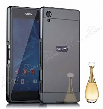 Eiroo Mirror Sony Xperia XA Metal Kenarl Aynal Siyah Rubber Klf