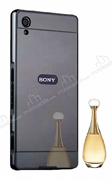 Eiroo Mirror Sony Xperia XA1 Metal Kenarl Aynal Siyah Rubber Klf