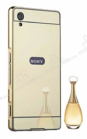 Eiroo Mirror Sony Xperia Z2 Metal Kenarl Aynal Gold Rubber Klf
