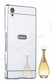 Eiroo Mirror Sony Xperia Z2 Metal Kenarl Aynal Silver Rubber Klf