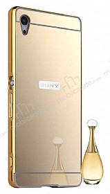 Eiroo Mirror Sony Xperia Z3 Metal Kenarl Aynal Gold Rubber Klf