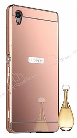 Eiroo Mirror Sony Xperia Z3 Metal Kenarl Aynal Rose Gold Rubber Klf