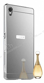 Eiroo Mirror Sony Xperia Z3 Metal Kenarl Aynal Silver Rubber Klf