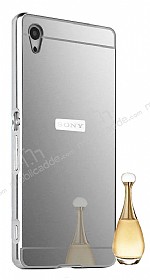 Eiroo Mirror Sony Xperia Z3 Plus Metal Kenarl Aynal Silver Rubber Klf