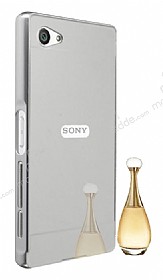 Eiroo Mirror Sony Xperia Z5 Compact Metal Kenarl Aynal Silver Rubber Klf