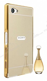 Eiroo Mirror Sony Xperia Z5 Compact Metal Kenarl Aynal Gold Rubber Klf
