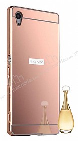 Eiroo Mirror Sony Xperia Z5 Metal Kenarl Aynal Rose Gold Rubber Klf