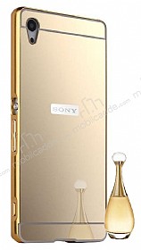 Eiroo Mirror Sony Xperia Z5 Metal Kenarl Aynal Gold Rubber Klf
