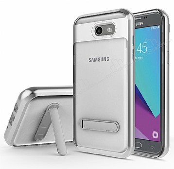 Eiroo Mixx Hybrid Samsung Galaxy J7 Prime / J7 Prime 2 Silver Kenarl Standl Silikon Klf
