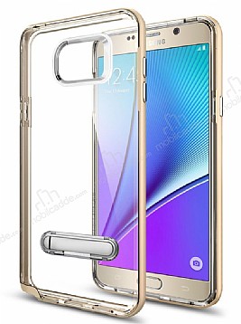 Eiroo Mixx Hybrid Samsung Galaxy Note 5 Gold Kenarl Standl Silikon Klf