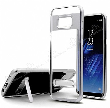 Eiroo Mixx Hybrid Samsung Galaxy Note 8 Kenarl Standl Silver Silikon Klf
