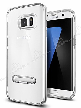 Eiroo Mixx Hybrid Samsung Galaxy S7 Edge Silver Kenarl Standl Silikon Klf