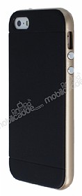 Eiroo Stripe iPhone SE / 5 / 5S Metalik Kenarl Gold Klf