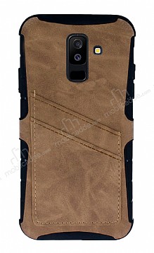 Eiroo Notecase Samsung Galaxy A6 Plus Czdanl Ak Kahverengi Rubber Klf