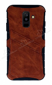 Eiroo Notecase Samsung Galaxy A6 Plus Czdanl Kahverengi Rubber Klf