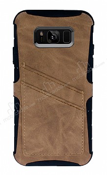 Eiroo Notecase Samsung Galaxy S8 Czdanl Ak Kahverengi Rubber Klf