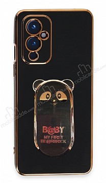 Eiroo OnePlus 9 Baby Panda Standl Siyah Silikon Klf