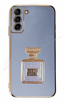 Eiroo Samsung Galaxy S21 Plus Aynal Parfm Standl Mavi Silikon Klf