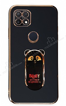 Eiroo Oppo A15 / A15s Baby Panda Standl Siyah Silikon Klf