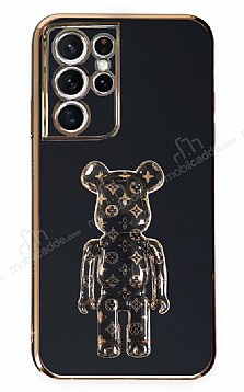 Eiroo Samsung Galaxy S21 Ultra Bearbrick Standl Siyah Silikon Klf