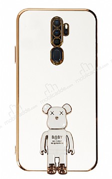 Eiroo Oppo A5 2020 / A9 2020 Baby Bear Standl Beyaz Silikon Klf