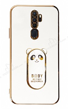 Eiroo Oppo A5 2020 / A9 2020 Baby Panda Standl Beyaz Silikon Klf