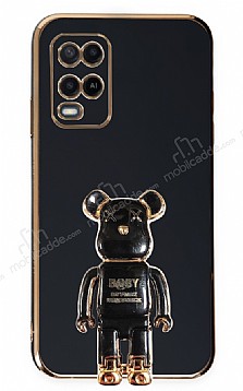 Eiroo Oppo A54 4G Baby Bear Standl Siyah Silikon Klf