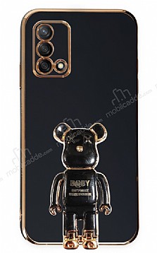 Eiroo Oppo A74 4G Baby Bear Standl Siyah Silikon Klf