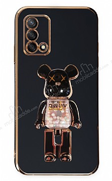 Eiroo Oppo A74 4G Candy Bear Standl Siyah Silikon Klf